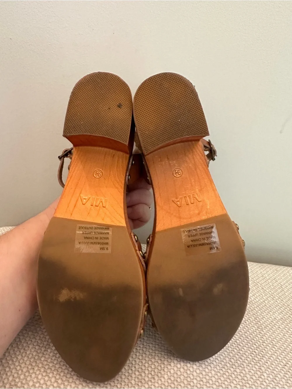 MIA Leather Platform Jullia Sandals Sz 9.5 Brown Chunky Heel Ankle Strap Clogs